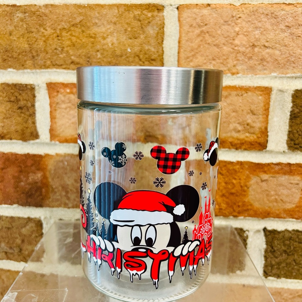 Glass Jars with Stainless Steel Lids - 33.8 fl. oz. Mickey Mouse Christmas